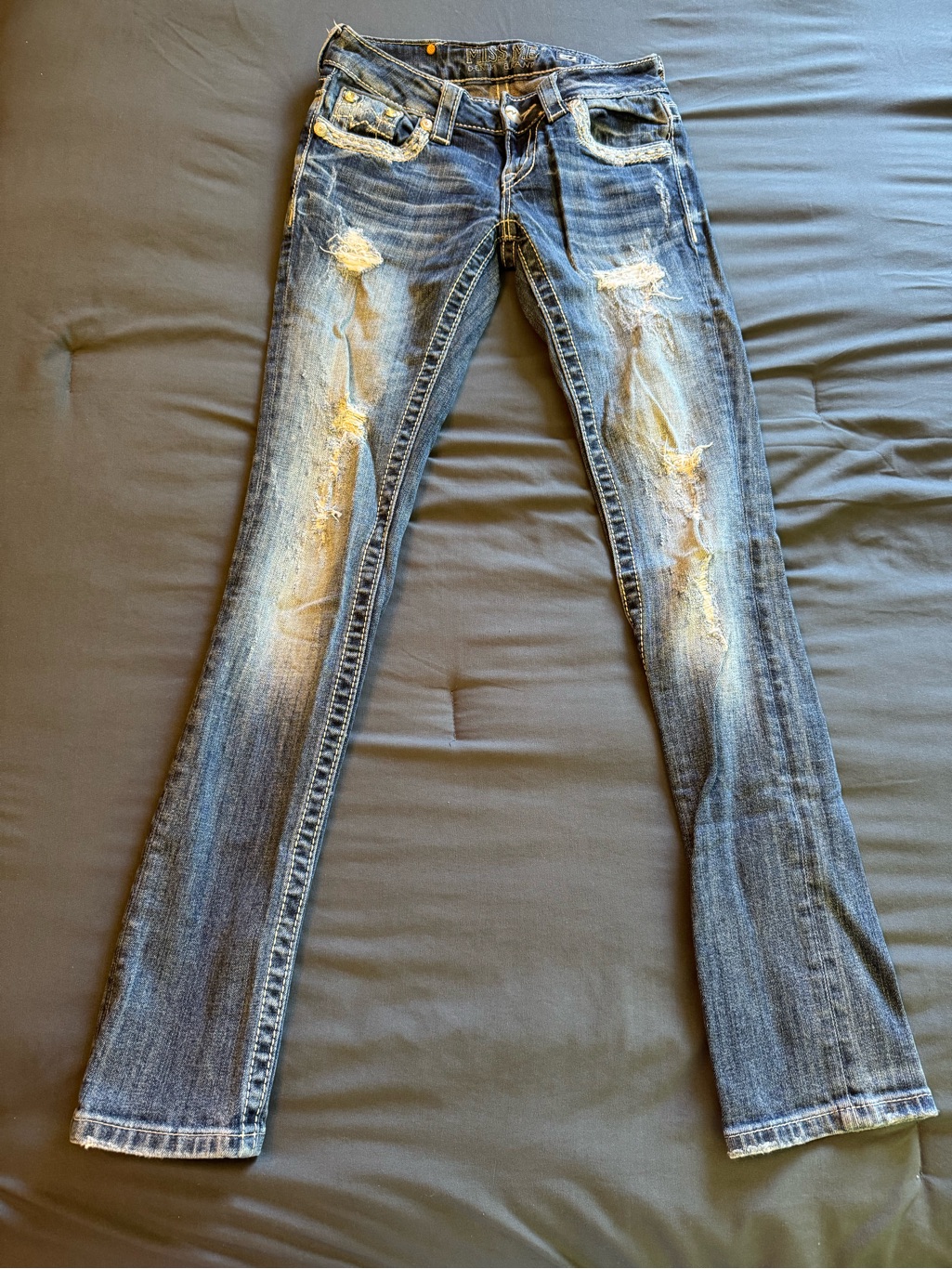 Miss Me Distressed Faded Blue Straight-Leg Jeans